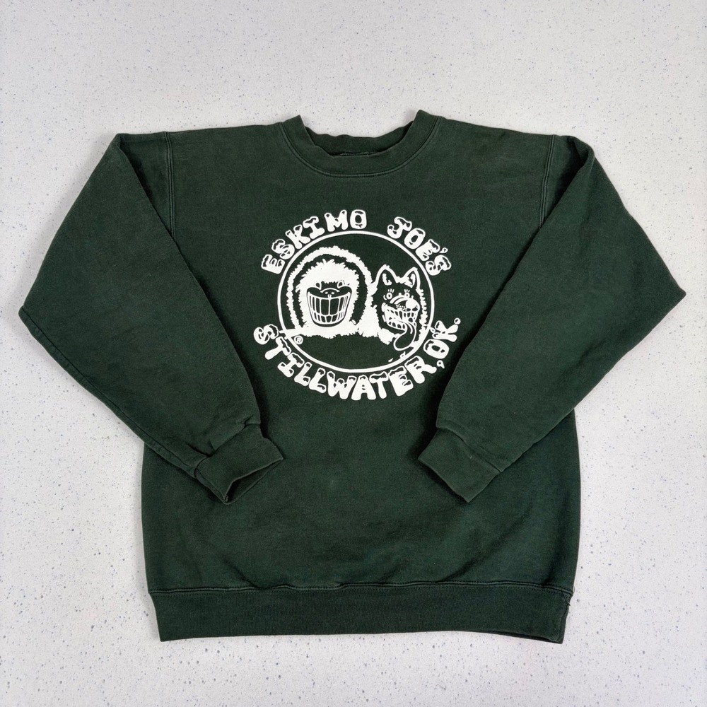 Vintage Eskimo Joes Pullover Sweatshirt Green Stillwater Oklahoma 90s Small